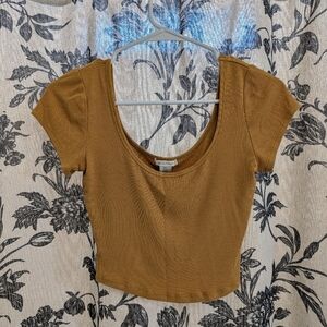 Bozzolo Brand - Muted Yellow Ribbed Off the Shoulder Crop Top - Size Small